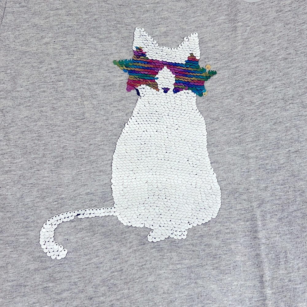 GapKids short sleeve t-shirt, flippable sequined cat, Grey, Size XXL (14/16)